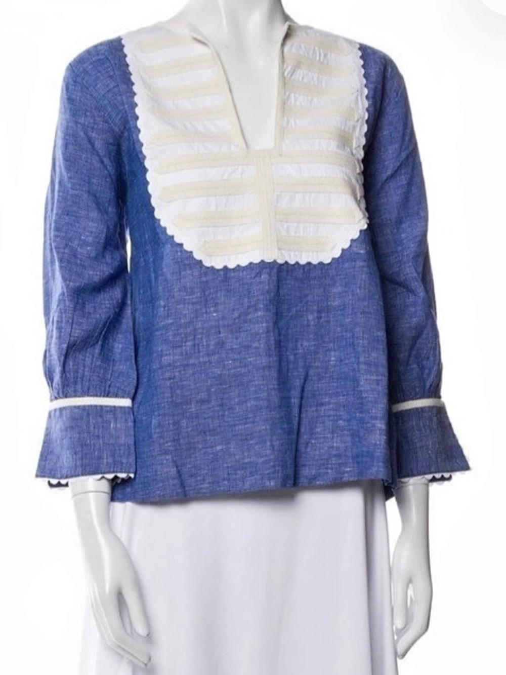 Wiggy Kit- Linen Printed Tunic Printed Tunic in Blue & White Size Small